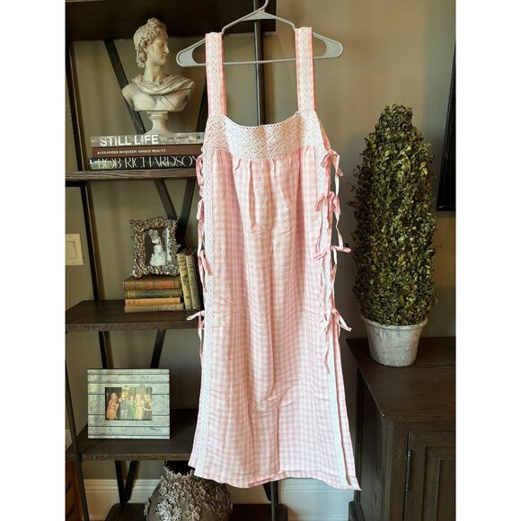 Sleeper Greta Layered Gingham Midi Dress Pink Vichy Womens Size Large - Picture 8 of 9